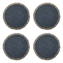 Caravan Place Settings & Linens|Loopy Abaca 15" Round Placemat in Navy & Natural, Set of 4