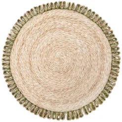 Caravan Place Settings & Linens|Loopy Abaca 15" Round Placemat in Natural & Olive Green, Set of 4