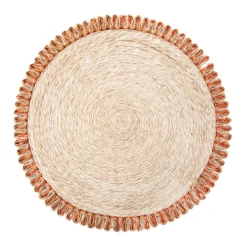 Caravan Place Settings & Linens|Loopy Abaca 15" Round Placemat in Natural & Orange, Set of 4