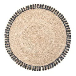 Caravan Place Settings & Linens|Loopy Abaca 15" Round Placemat in Natural & Navy, Set of 4