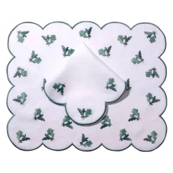 Loulou La Dune Place Settings & Linens|Made-to-Order Violette Linen Placemat and Napkin, Set of 12 in Green