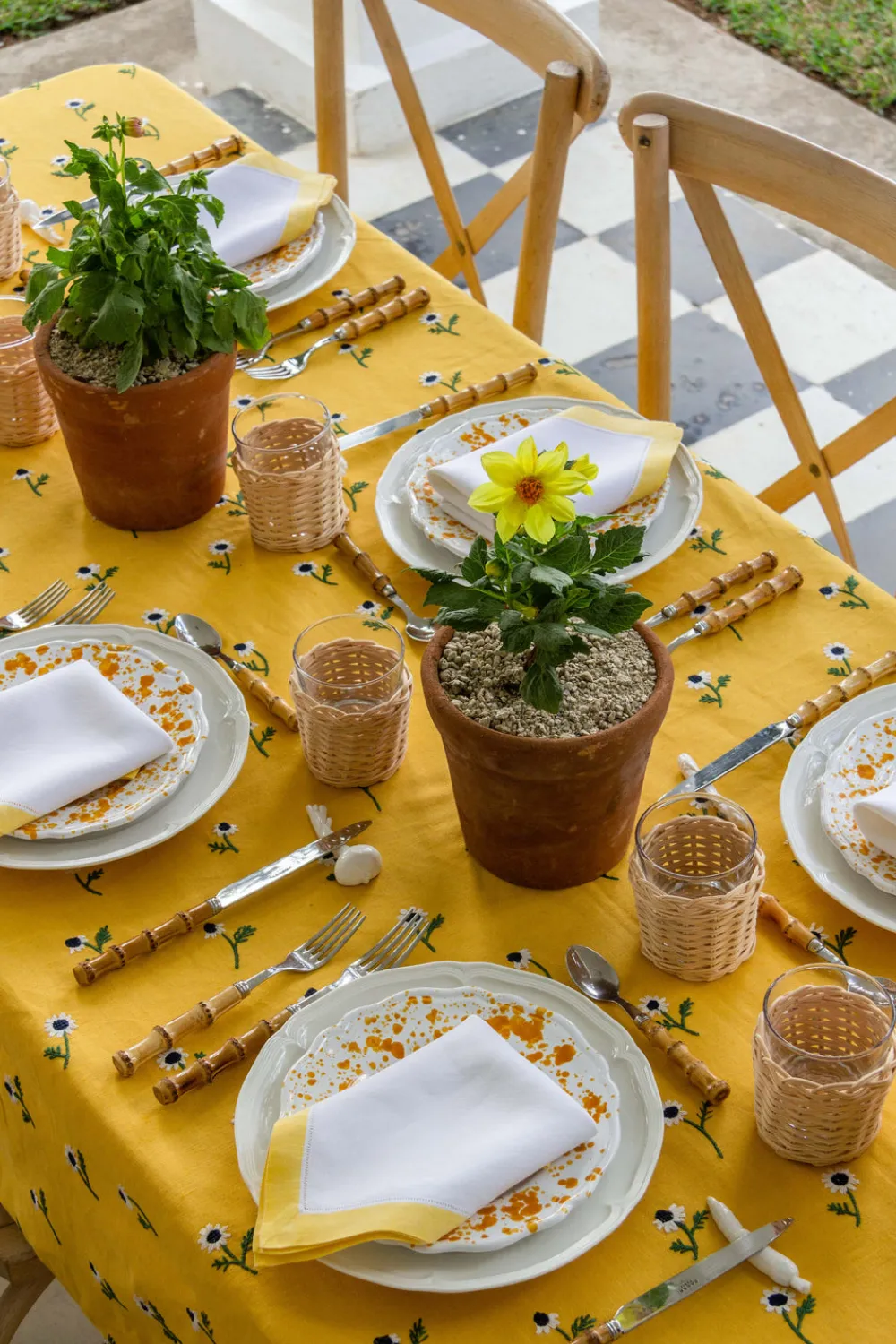 Esencial Hogar Place Settings & Linens|Manzanilla Rectangular Tablecloth in Mustard