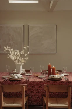 Rebecca Udall Place Settings & Linens|Marble Linen Tablecloth in Pink