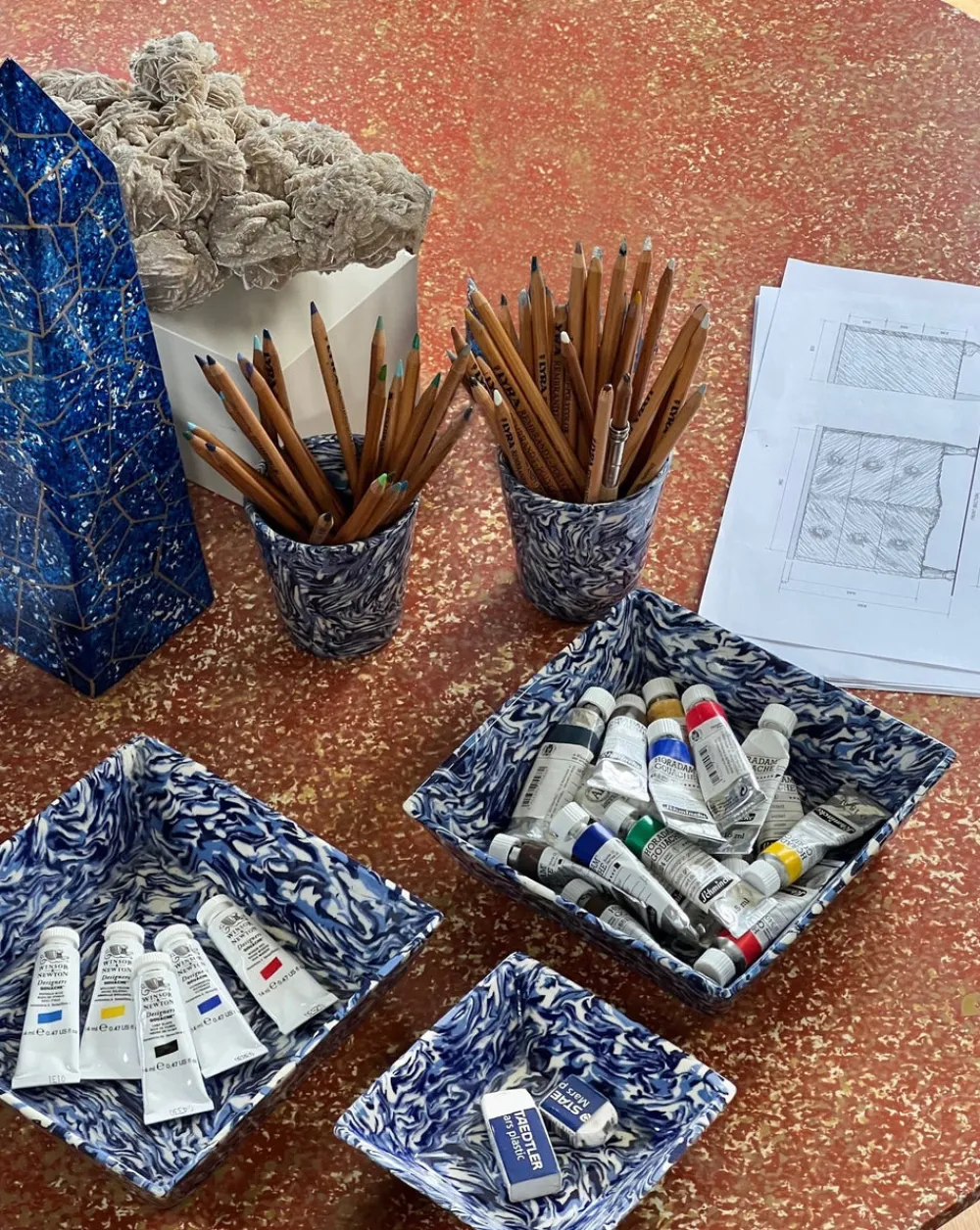 Cabana Glassware|Marbled Ceramic Tumbler in Blue