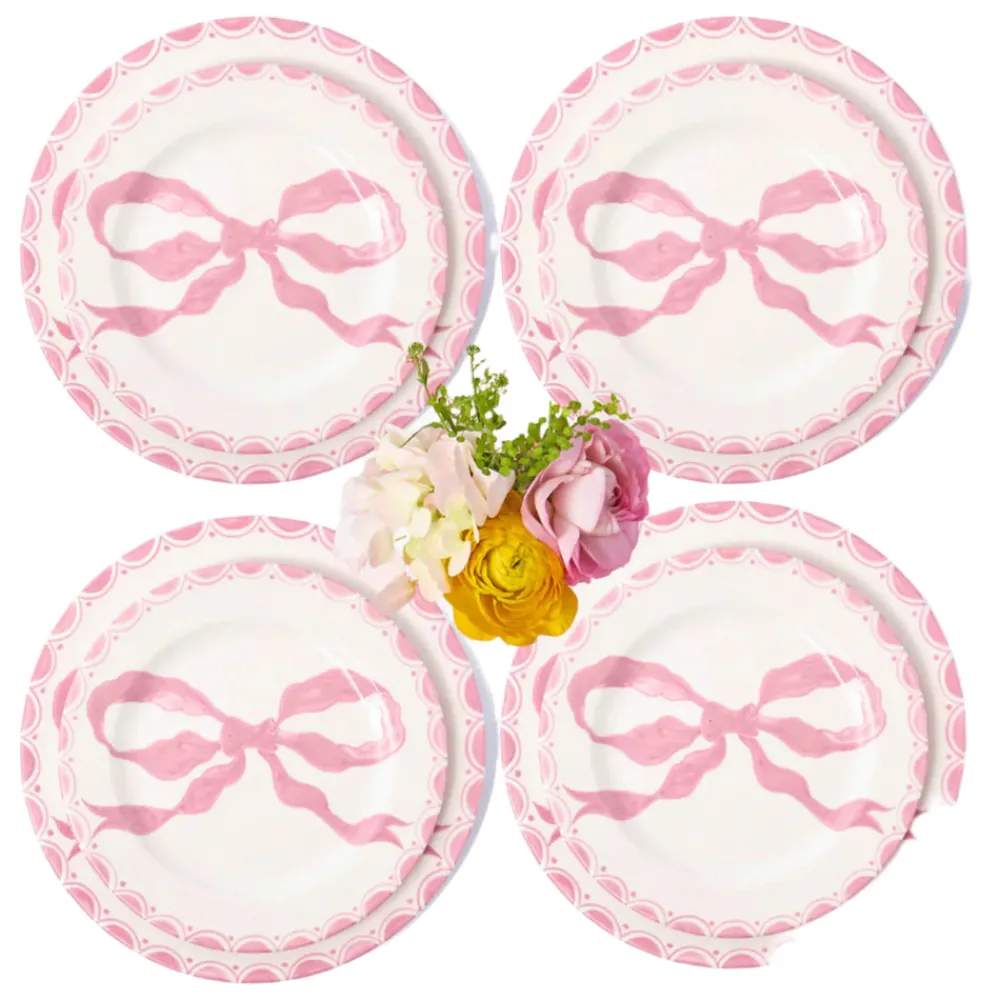 Mrs. Alice Dinnerware|Marilyn Pink Bow Dinner & Starter Plates, Set of 8