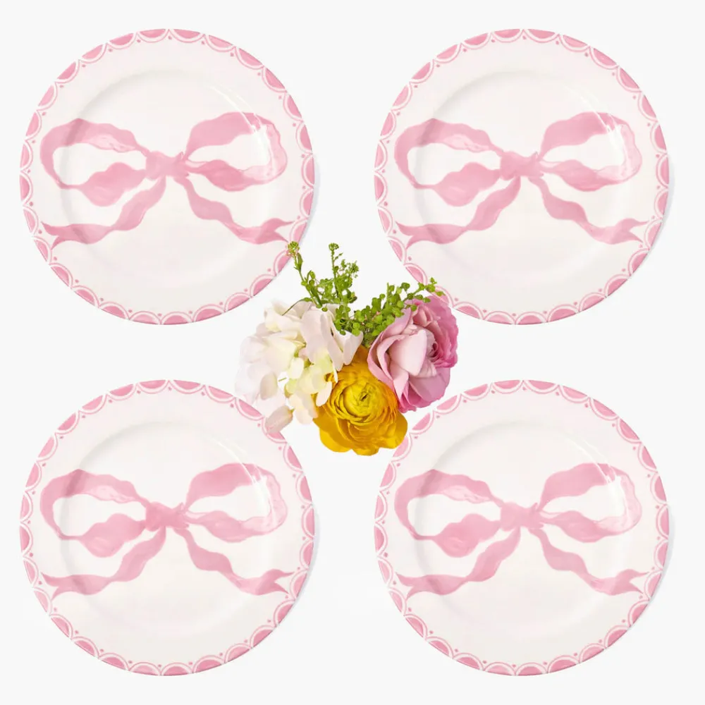 Mrs. Alice Dinnerware|Marilyn Pink Bow Starter Plates, Set of 4