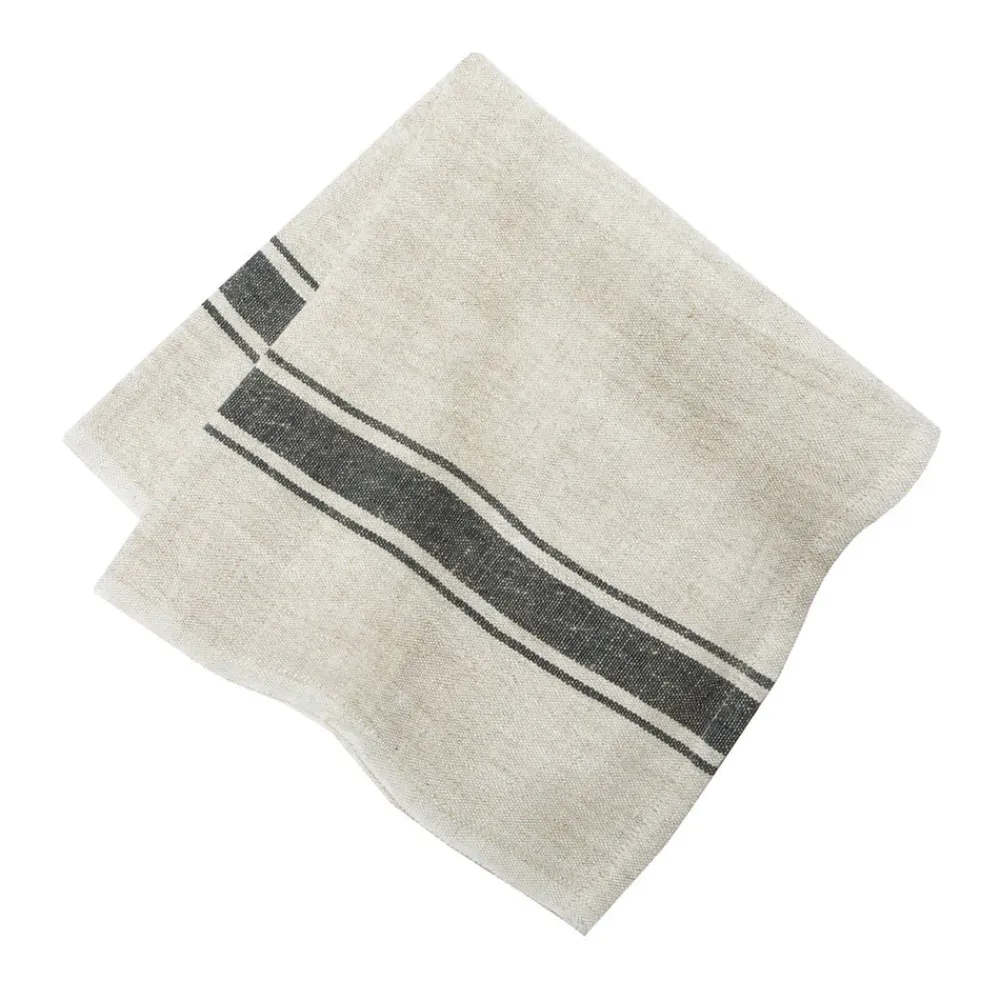 Caravan Place Settings & Linens|Marseille Napkins in Black & Natural, Set of 4