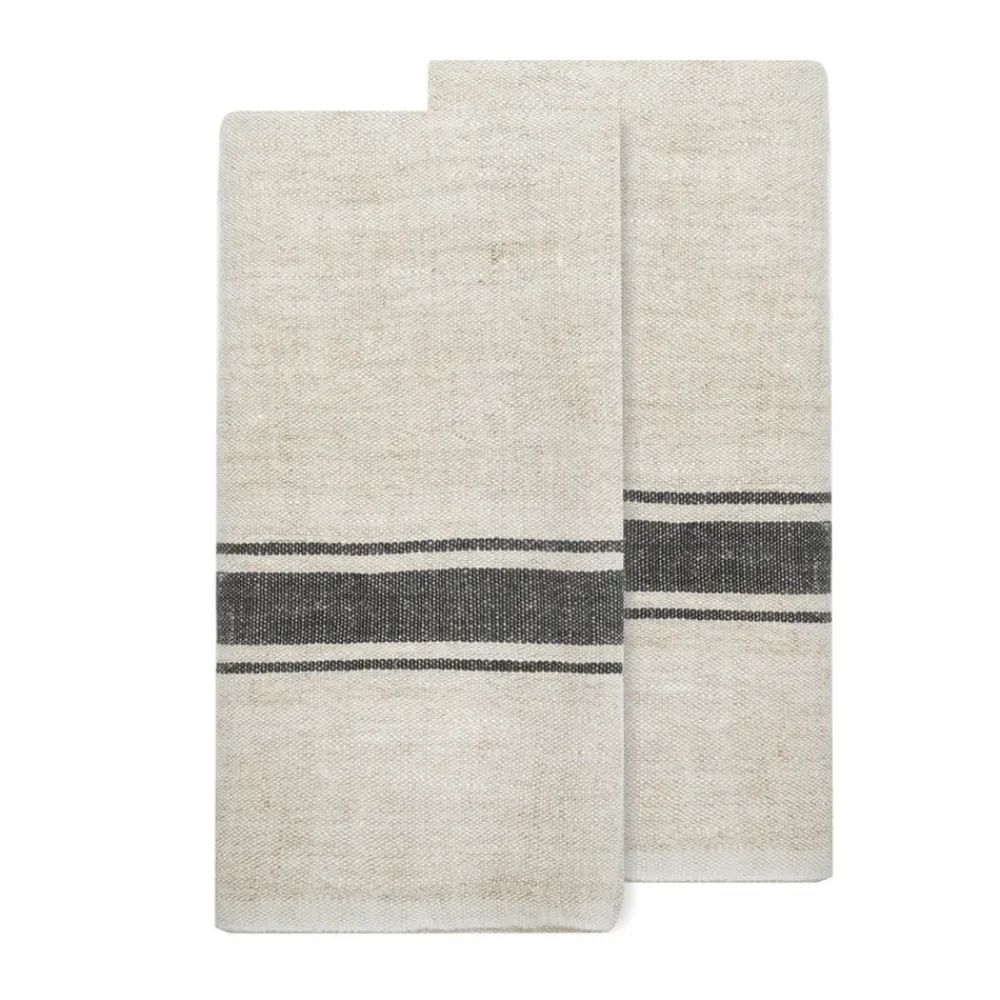 Caravan Place Settings & Linens|Marseille Tea Towels in Black & Natural, Set of 2