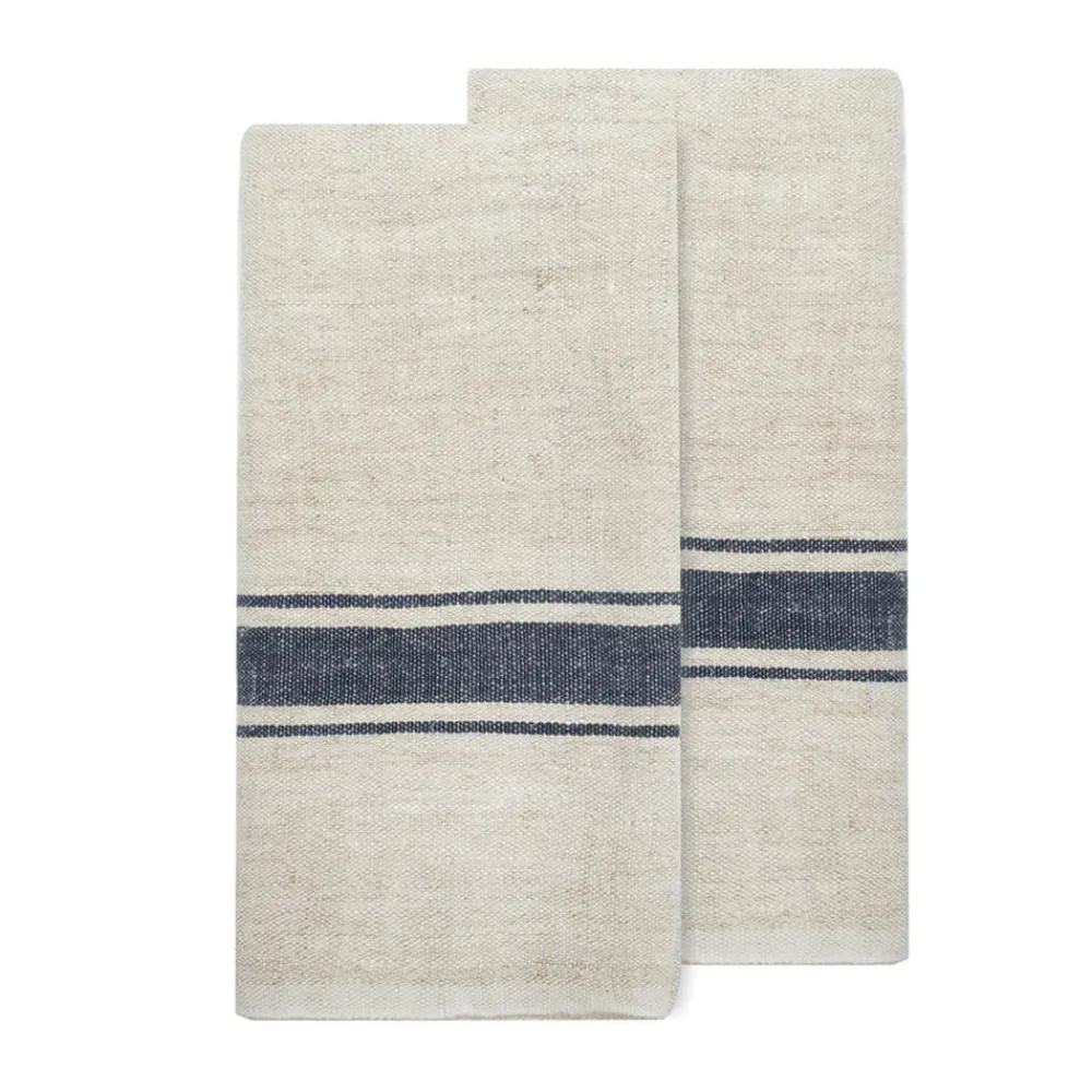 Caravan Place Settings & Linens|Marseille Tea Towels in Blue & Natural, Set of 2