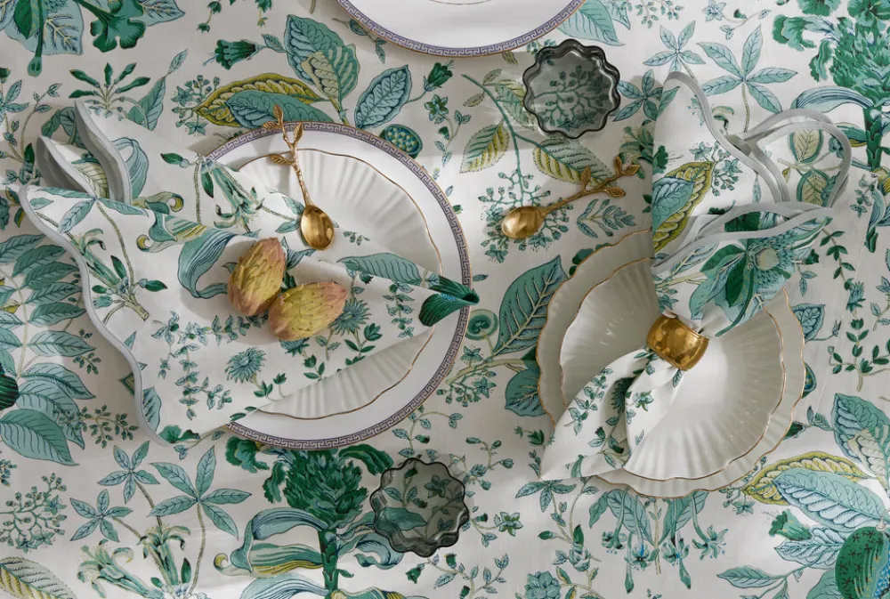 Matouk Place Settings & Linens|Schumacher Pomegranate Tablecloth in Emerald