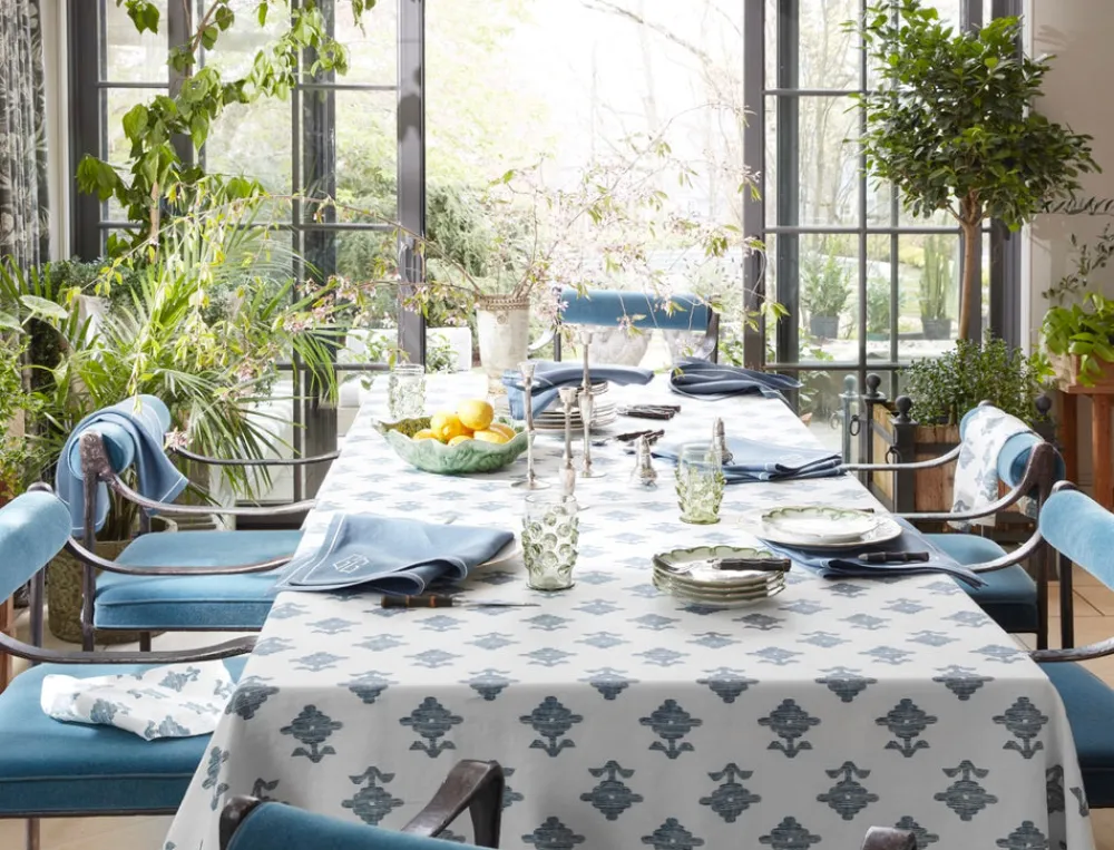 Matouk Place Settings & Linens|Schumacher Rubia Tablecloth in Navy