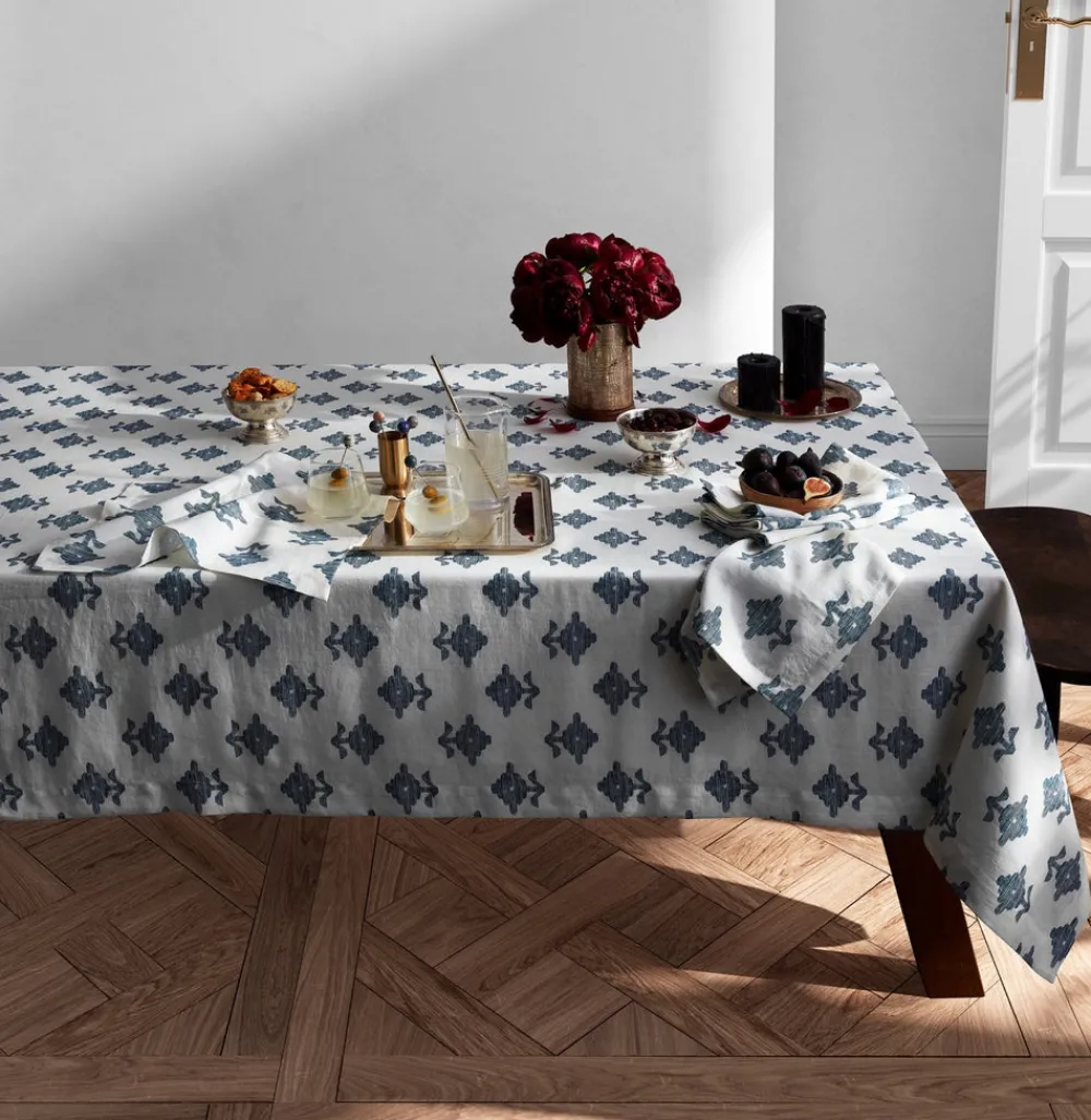 Matouk Place Settings & Linens|Schumacher Rubia Tablecloth in Navy