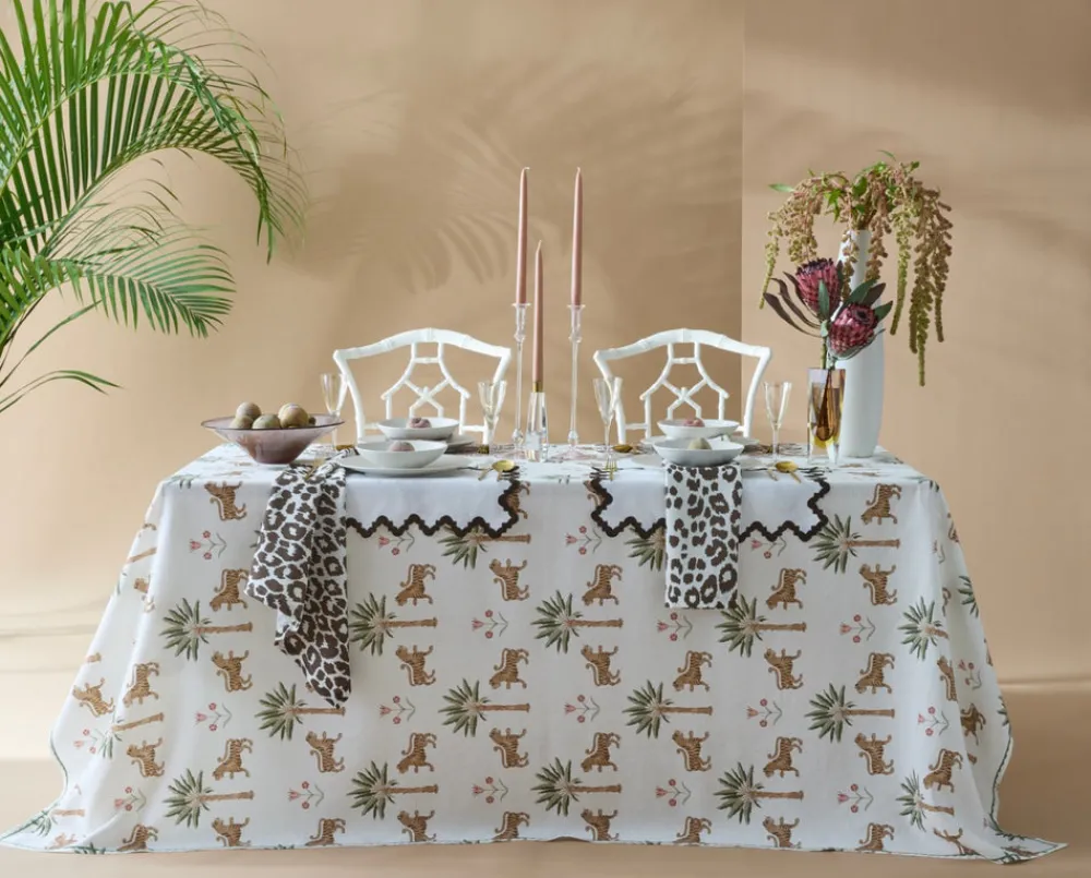 Matouk Place Settings & Linens|Schumacher Tiger Palm Tablecloth