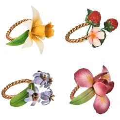 Juliska Place Settings & Linens|Meadow Walk Floral Napkin Ring Assorted, Set of 4 in Multi
