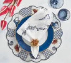 Kim Seybert Place Settings & Linens|Ming Border Napkin in White & Navy, Set of 4