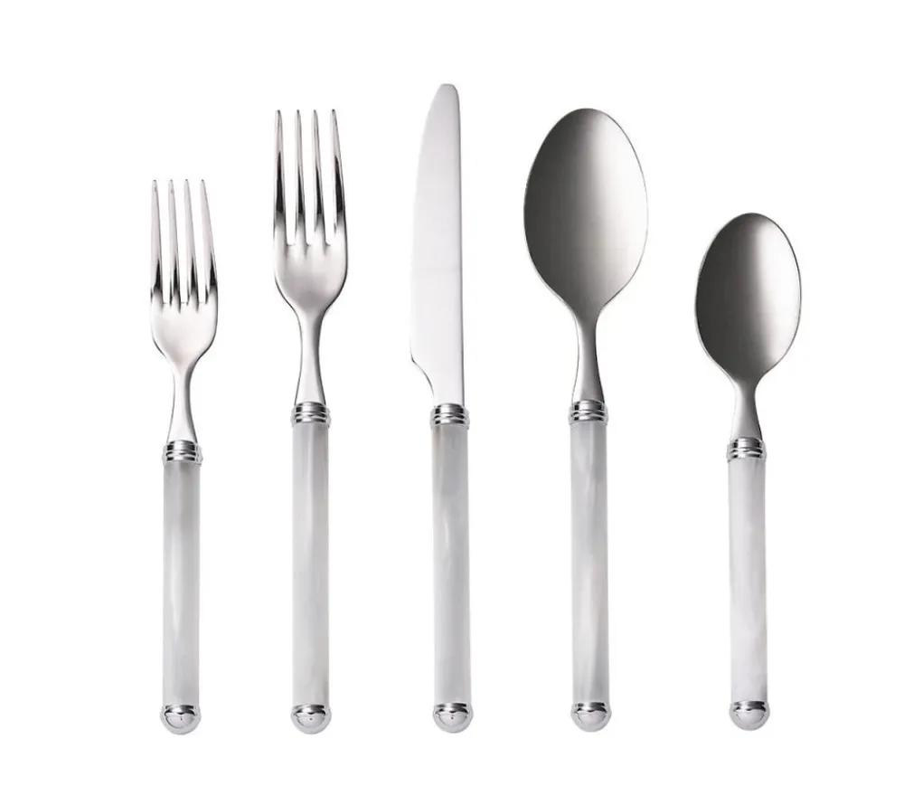 Kim Seybert Flatware|Mirage 5-Piece Place Setting in White & Silver