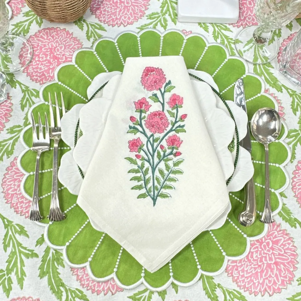 Flying Sheep Country Place Settings & Linens|Motif Napkin in Pink Flower, Set of 4