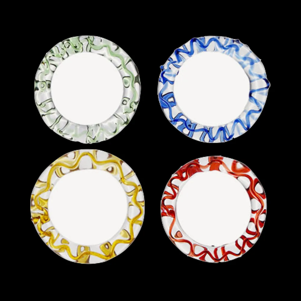 Issy Granger Place Settings & Linens|Multicolor Squiggle Glass Napkin Rings, Set of 4