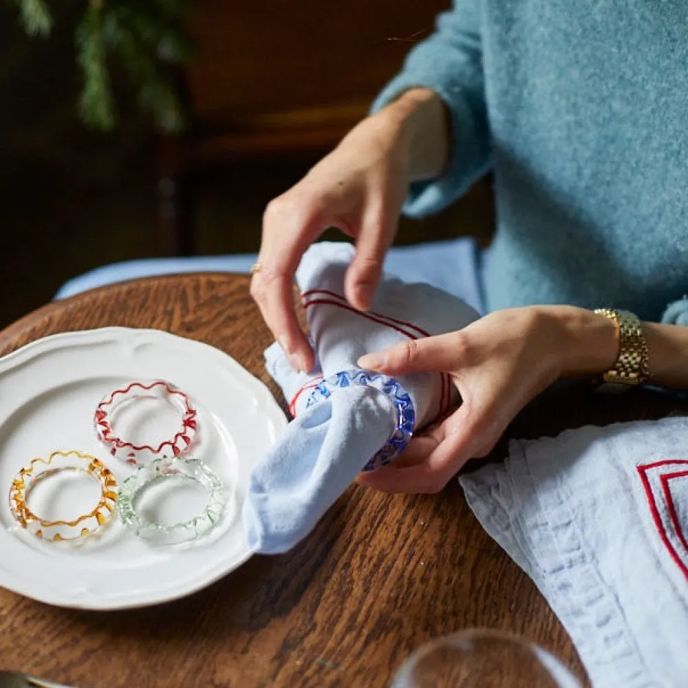 Issy Granger Place Settings & Linens|Multicolor Squiggle Glass Napkin Rings, Set of 4
