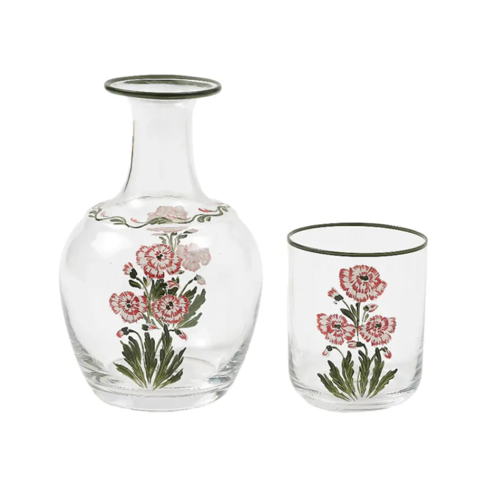 Cabana Glassware|Murano Garofano Hand-Painted Bedside Set