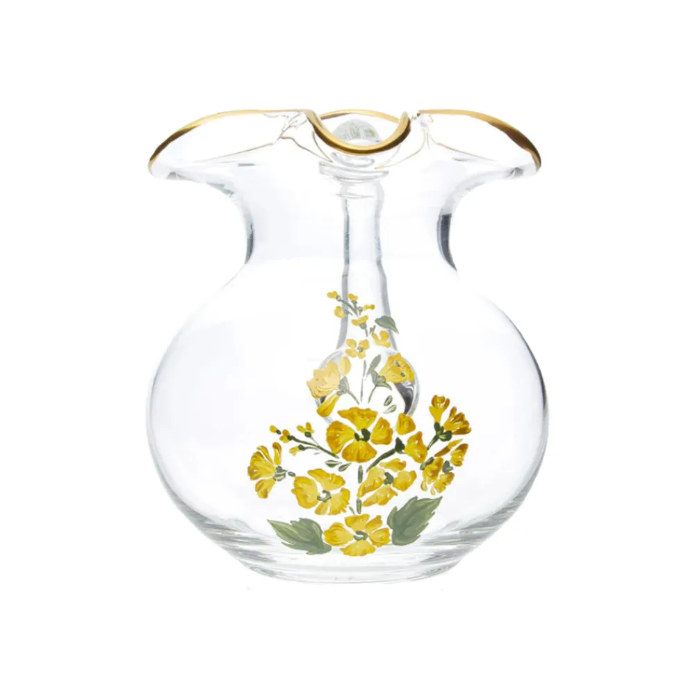 Cabana Glassware|Murano Hand-Painted Jug in Yellow Floral