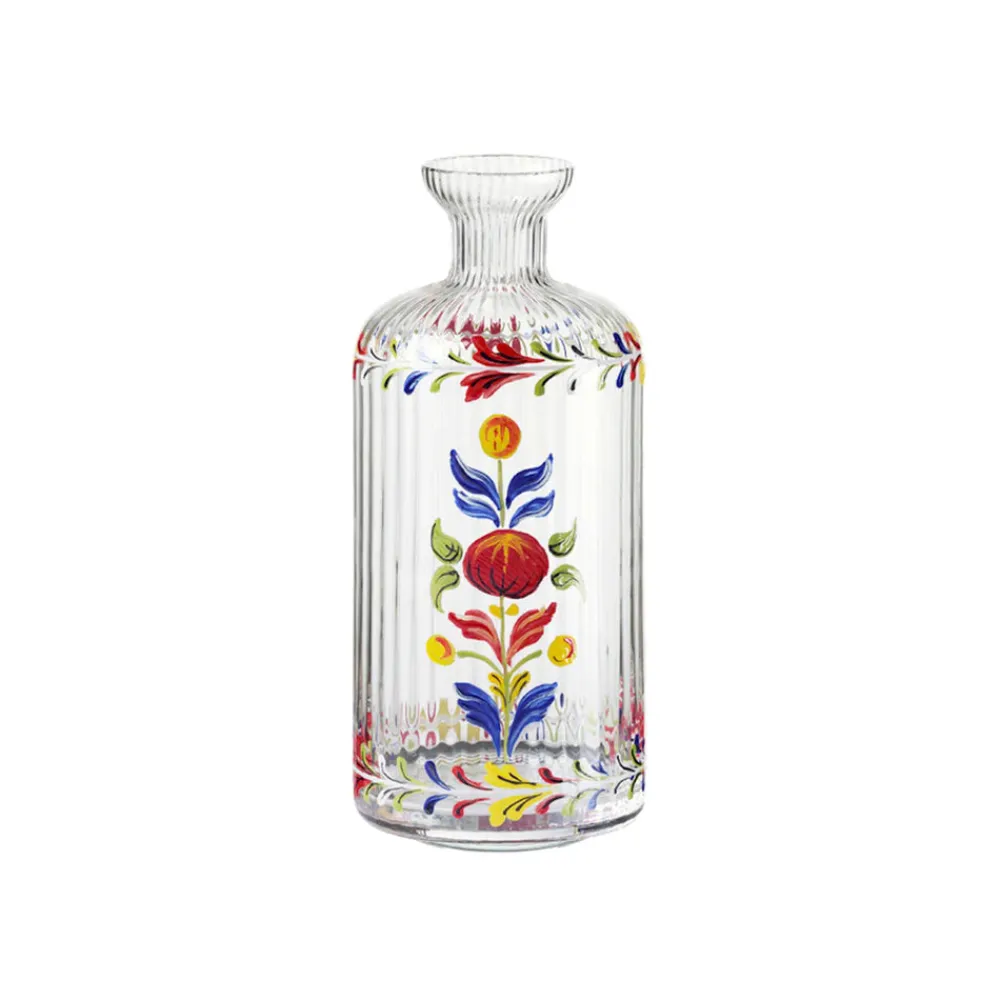 Cabana Glassware|Murano Hand-Painted Oil Bottle in Blue Multi