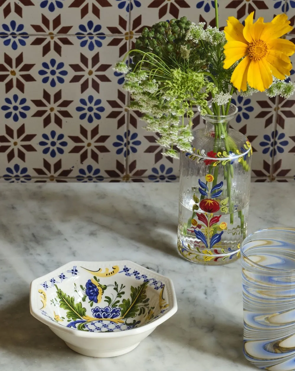 Cabana Glassware|Murano Hand-Painted Oil Bottle Multicolor