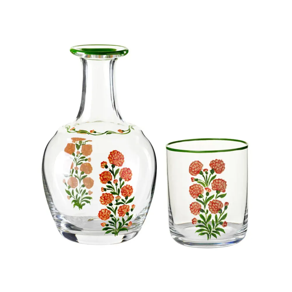Cabana Glassware|Murano Marigold Hand-Painted Bedside Set