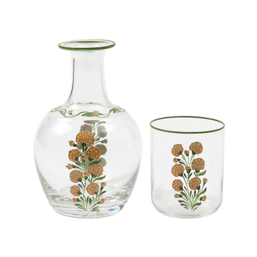 Cabana Glassware|Murano Marigold Hand-Painted Bedside Set