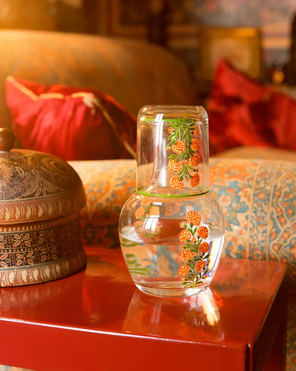 Cabana Glassware|Murano Marigold Hand-Painted Bedside Set