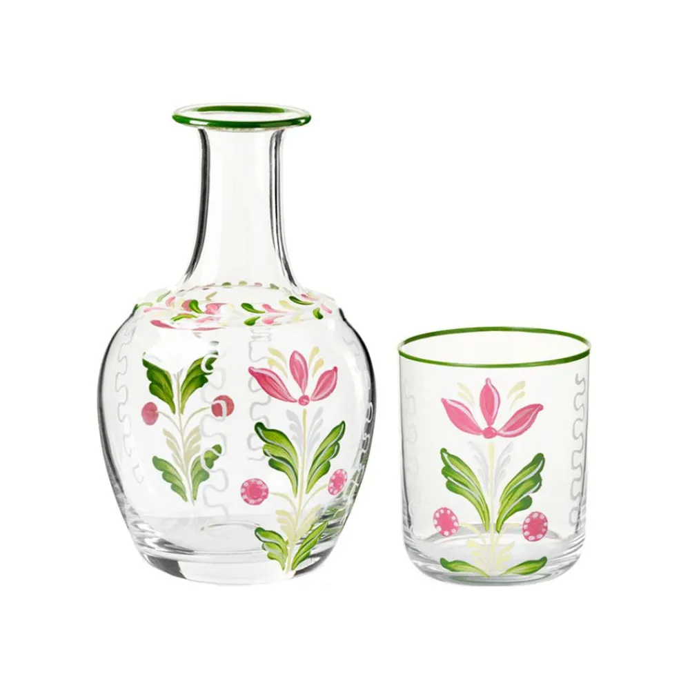 Cabana Glassware|Murano Tulip Hand-Painted Bedside Set
