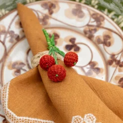 Sharland England Wicker|Place Settings & Linens|Napkin Rings Cherry, Set Of 4