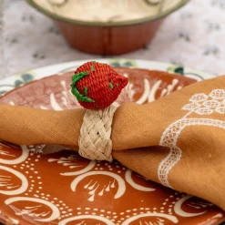 Sharland England Wicker|Place Settings & Linens|Napkin Rings Strawberry, Set Of 4