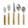 Two's Company Flatware|Natural Bamboo Flatware Service Set in Storage Pouch, Set of 20