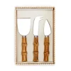 Two's Company Flatware|Natural Bamboo Handle Cheese Knives in Gift Box, Set of 3