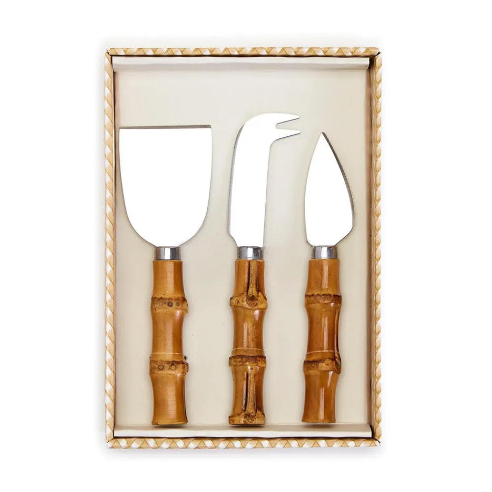 Two's Company Flatware|Natural Bamboo Handle Cheese Knives in Gift Box, Set of 3