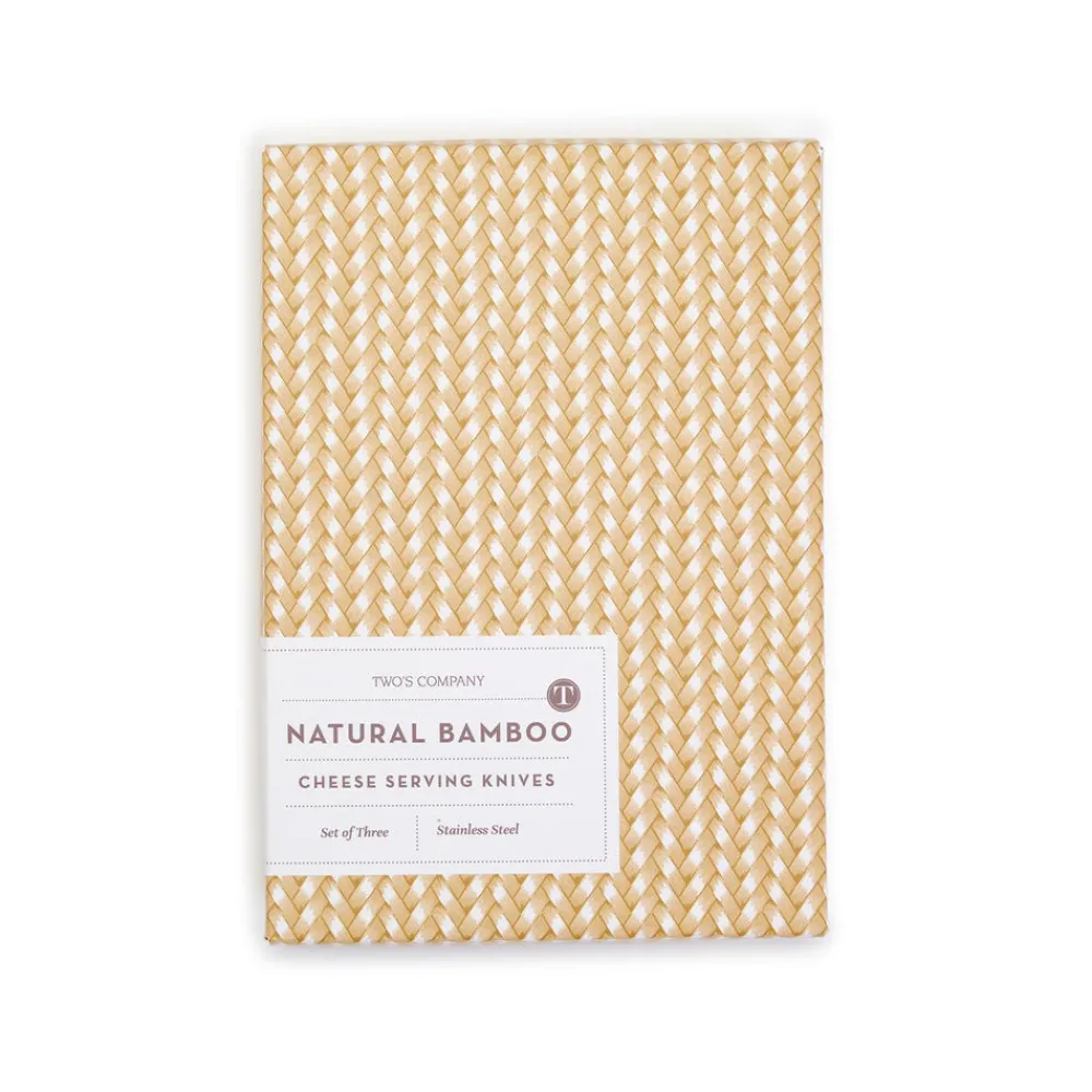 Two's Company Flatware|Natural Bamboo Handle Cheese Knives in Gift Box, Set of 3