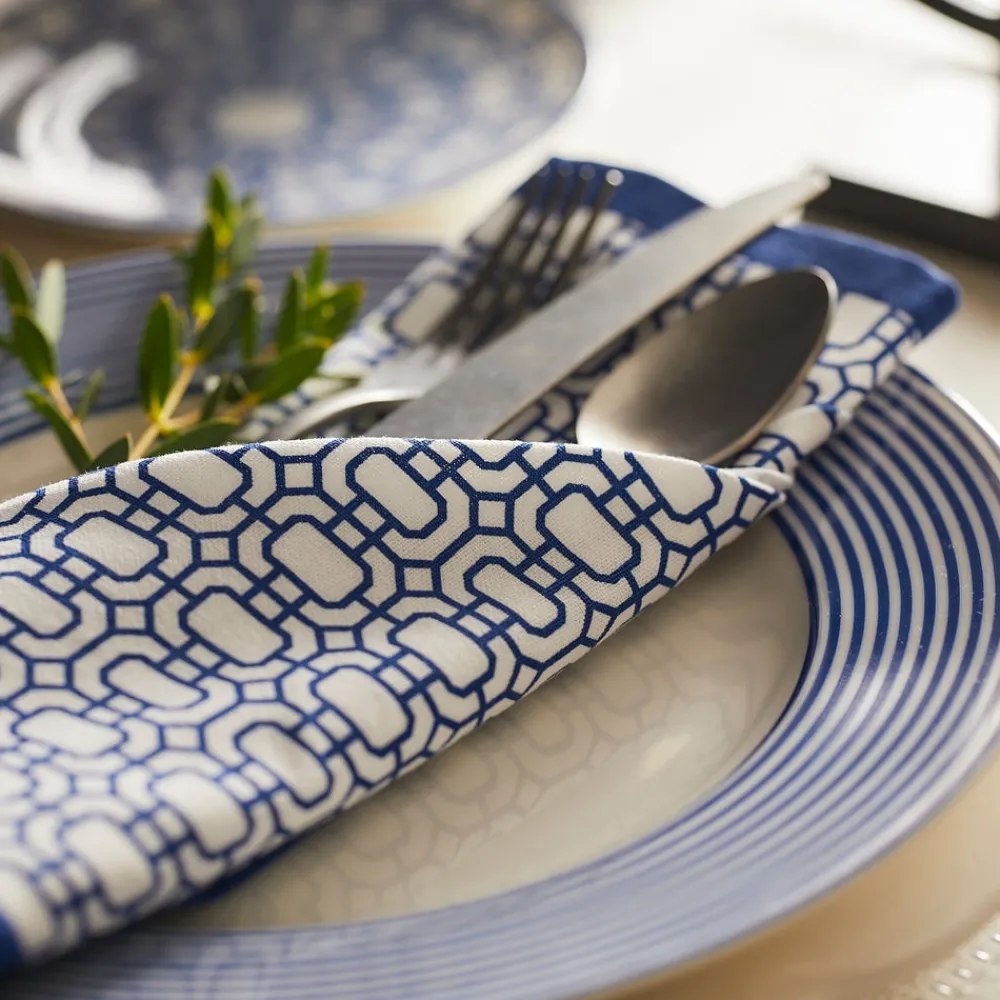 Caskata Place Settings & Linens|Newport Garden Gate Dinner Napkins in Blue, Set of 4