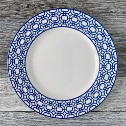Caskata Dinnerware|Newport Garden Gate Rimmed Dinner Plate Blue