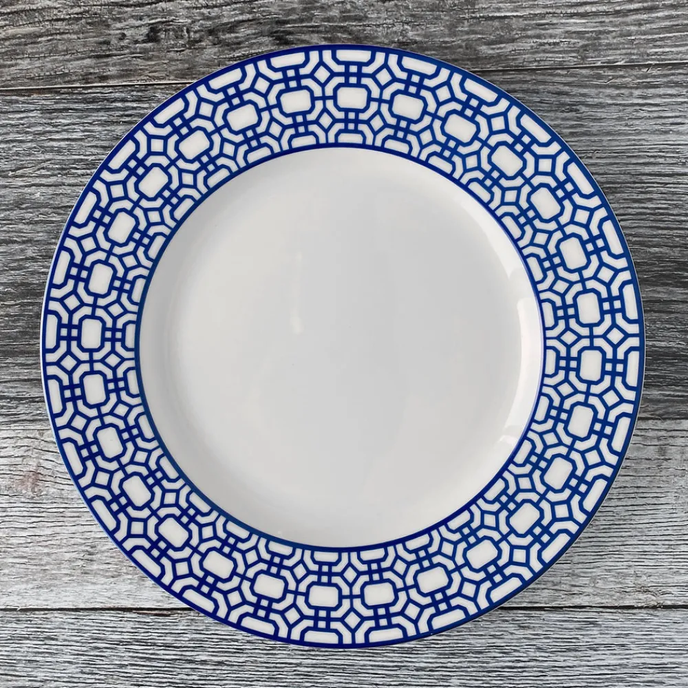 Caskata Dinnerware|Newport Garden Gate Rimmed Dinner Plate Blue