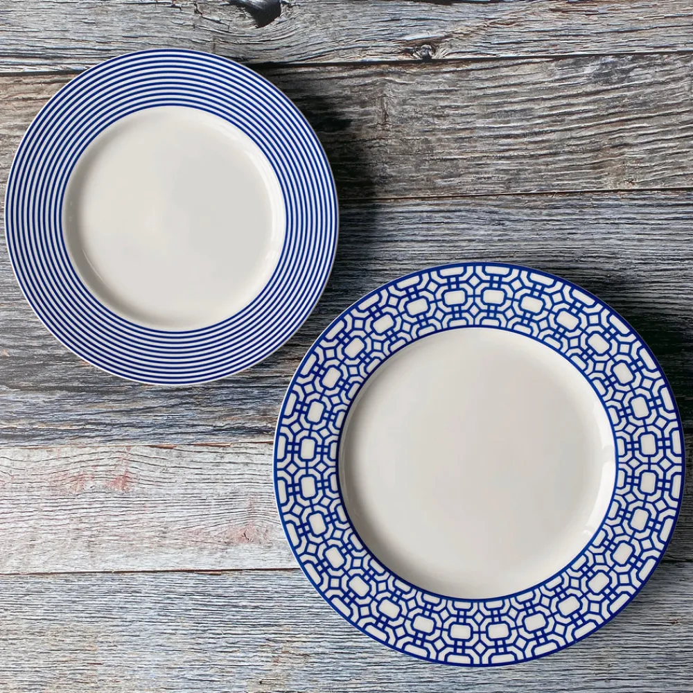 Caskata Dinnerware|Newport Garden Gate Rimmed Dinner Plate Blue