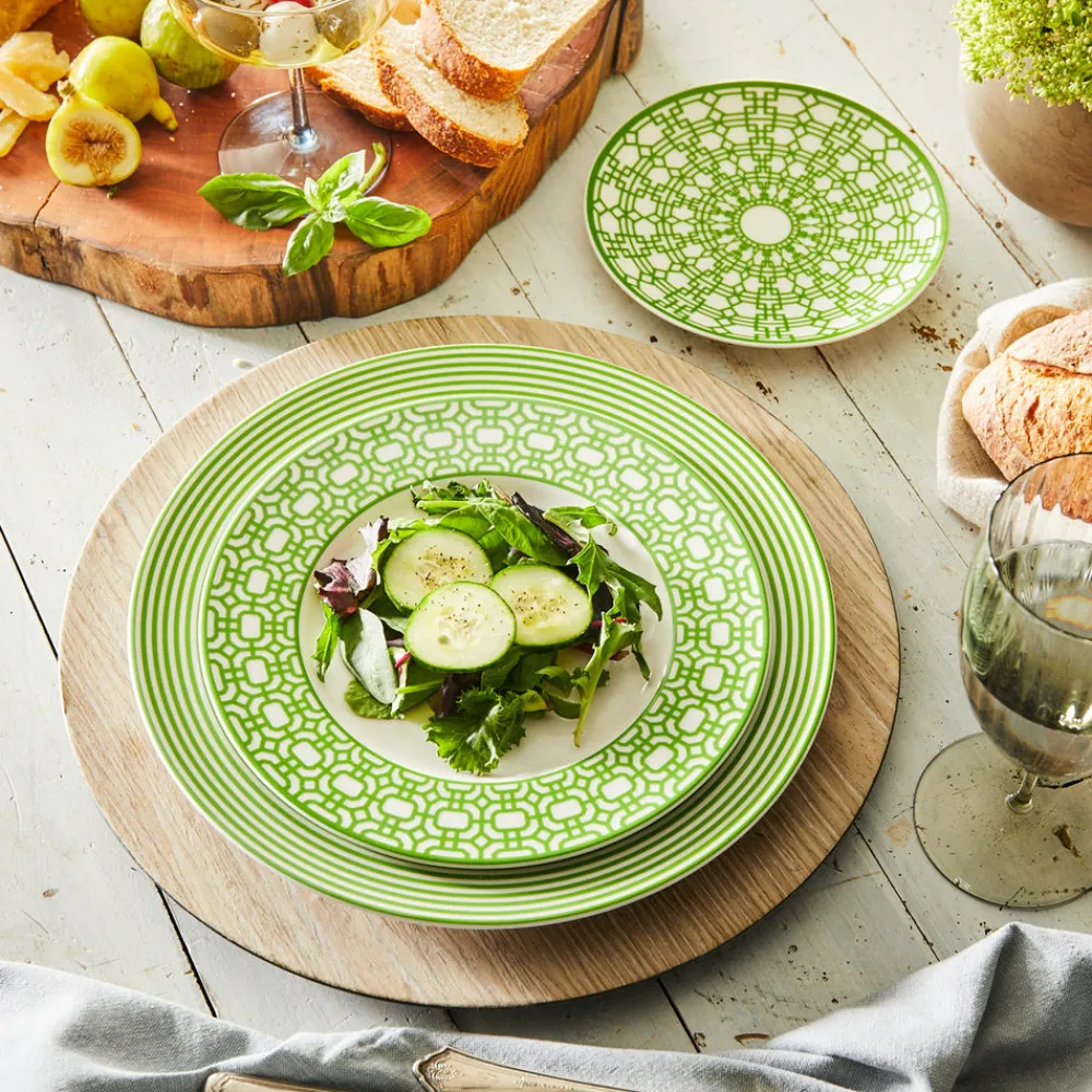 Caskata Dinnerware|Newport Green Canapé Plates Boxed, Set of 4