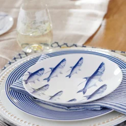 Caskata Dinnerware|Newport Racing Stripe Rimmed Dinner Plate