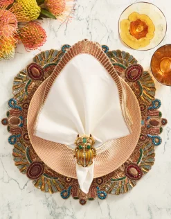 Kim Seybert Place Settings & Linens|Nile Napkin in White & Bronze, Set of 4