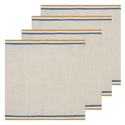 Caravan Place Settings & Linens|Normandy Napkins in Mustard, Natural & Blue Stripes, Set of 4