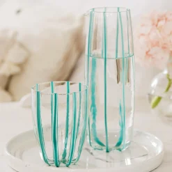 VIETRI Dinnerware|Nuovo Stripe Teal Pitcher