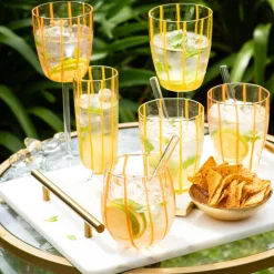 VIETRI Glassware|Nuovo Stripe Wine Glass in Orange