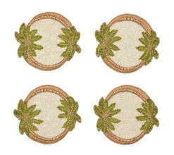 Kim Seybert Place Settings & Linens|Oasis Coasters in Ivory, Green & Gold, Set of 4 in a Gift Bag