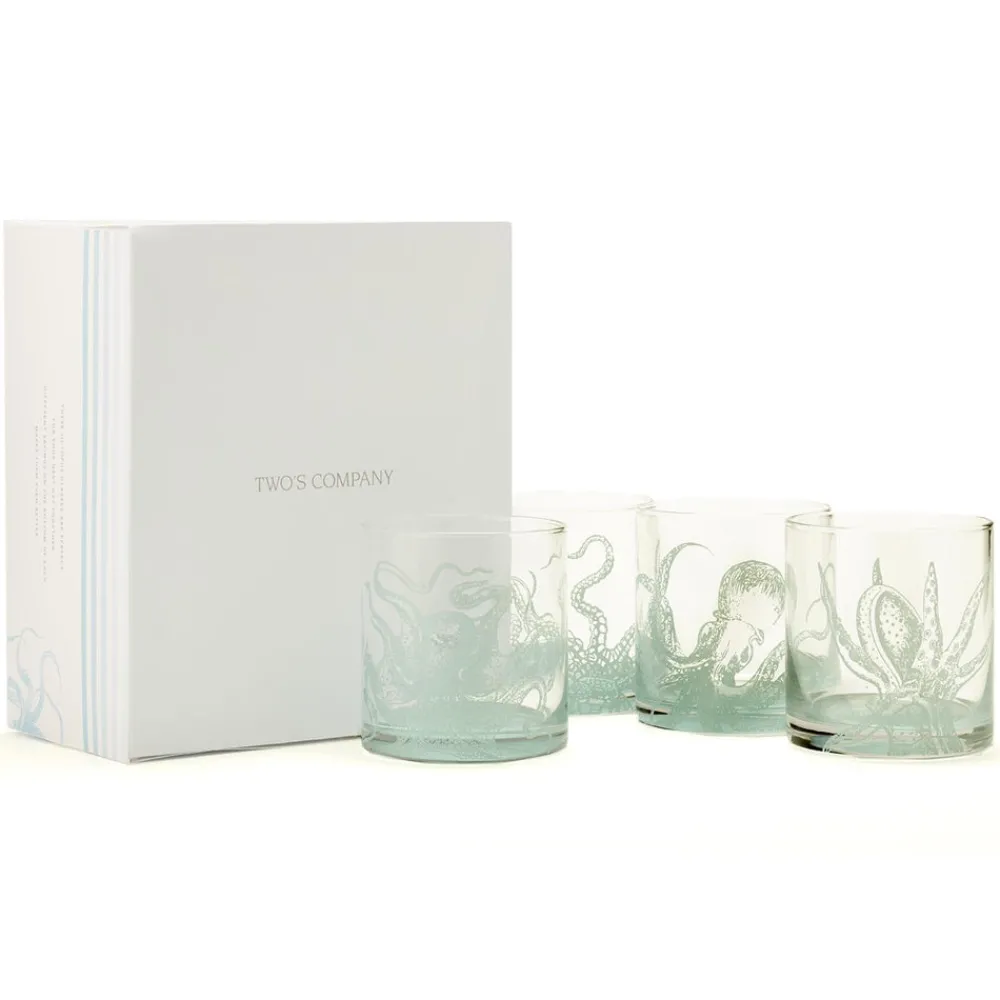 Two's Company Glassware|Octopus Double Old Fashion Glass in Gift Box, Set of 4