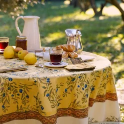 Couleur Nature Place Settings & Linens|Olive Tree Tablecloth in Khaki & Blue